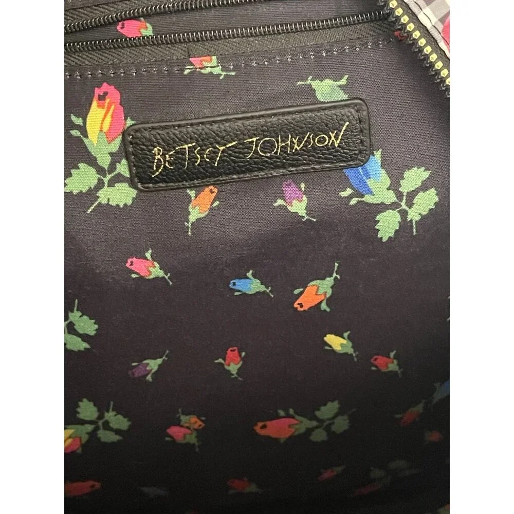 Betsey Johnson Black/White‎ Gingham w/Colorful Florals Multi Pocket Backpack
